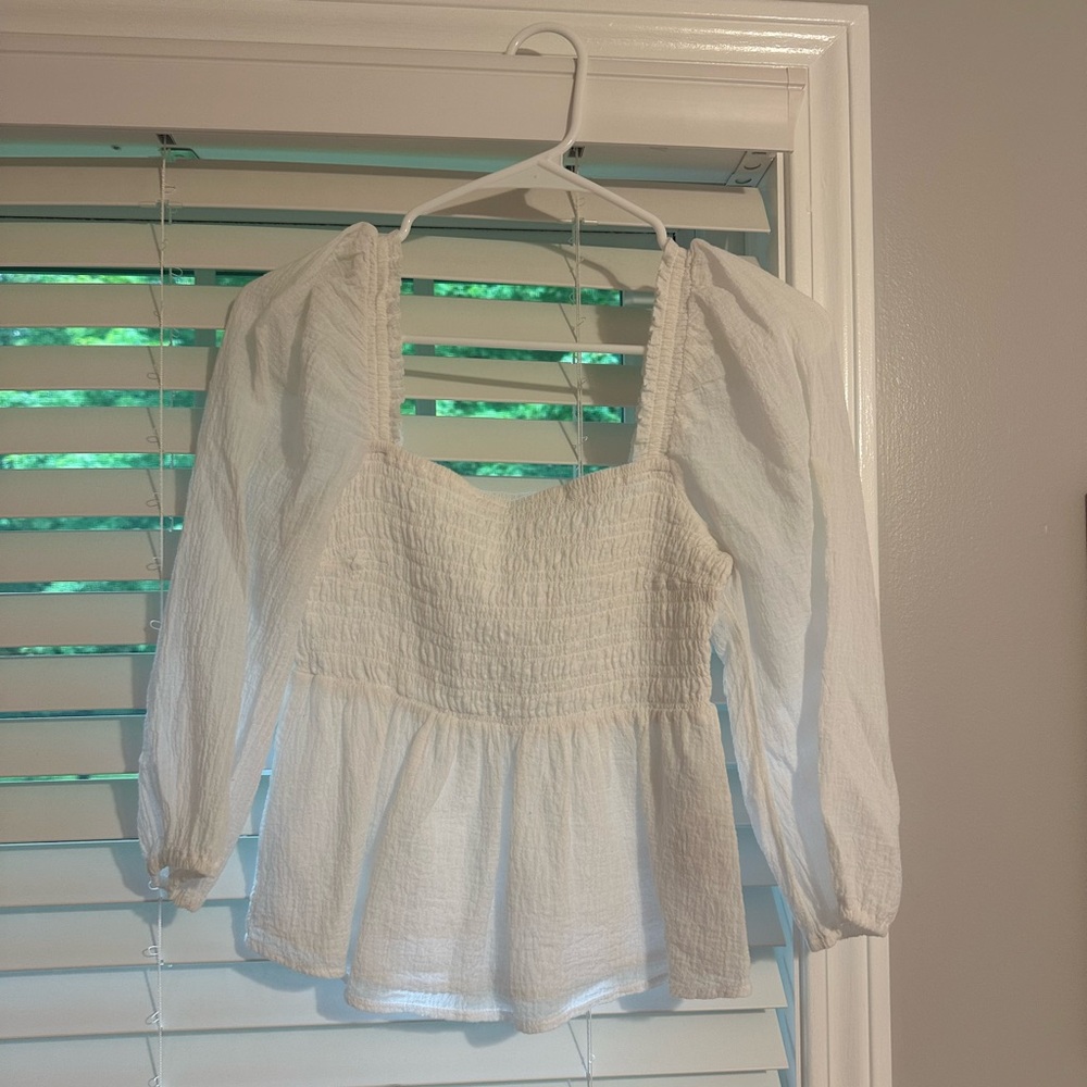 Abercrombie & Fitch White Smocked 3/4 Sleeve Blouse
